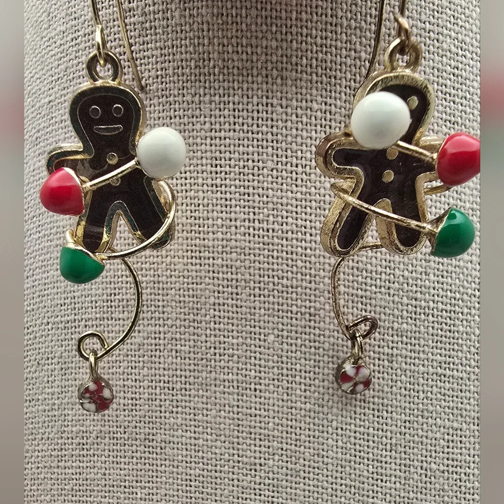 Charming Holiday Gingerbread Earrings with Gold and Red Accents
